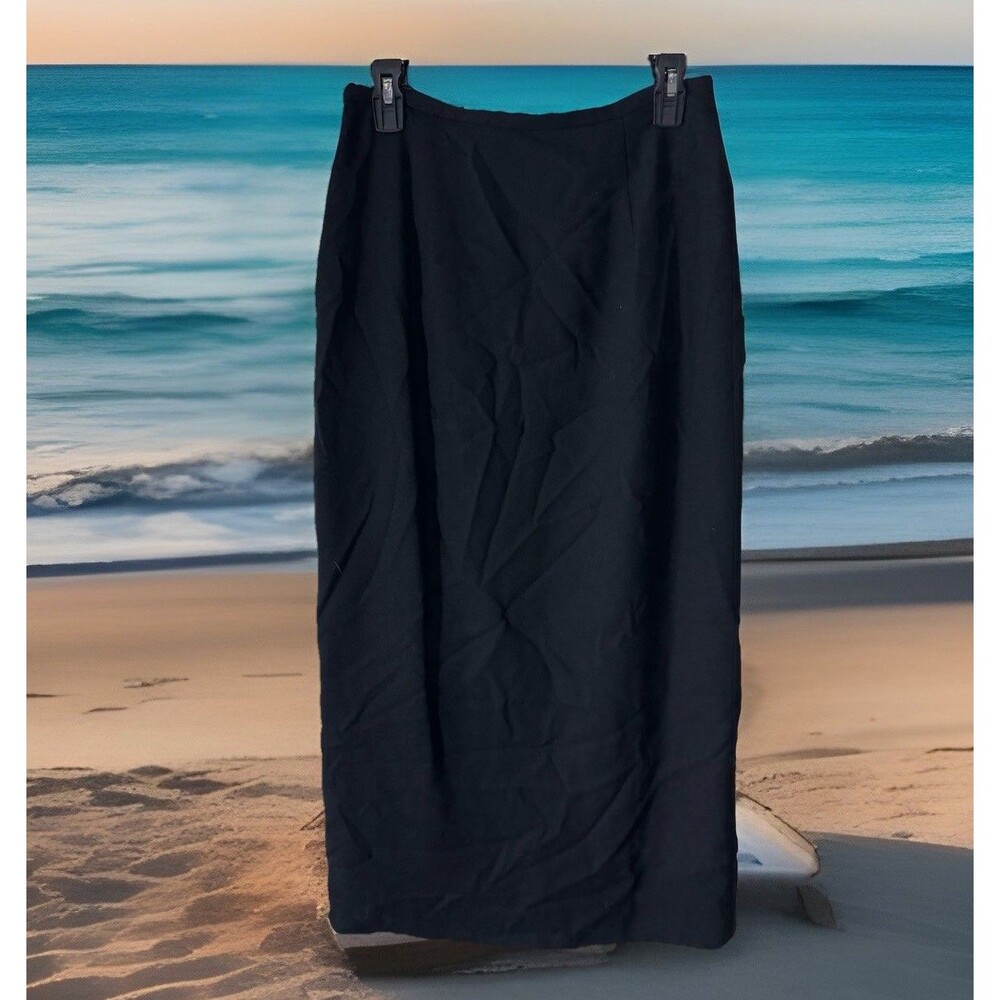 Y2k Evan Picone Black Wool Pencil Skirt SZ 10 Old Money Back Slitโ Lined Grunge